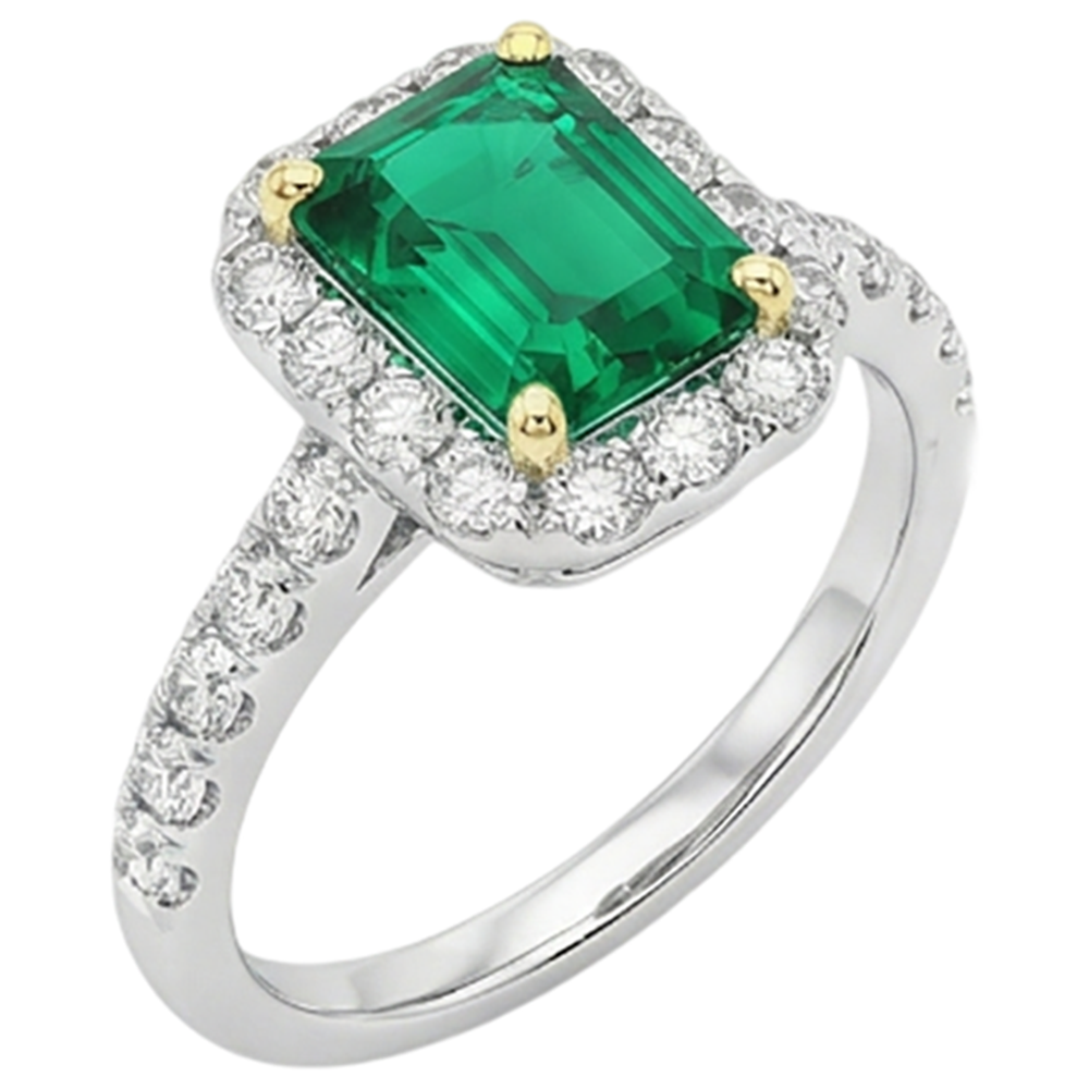 Emerald Gemstone Ring 2-ct 14 Karat Two Tone Gold – side view