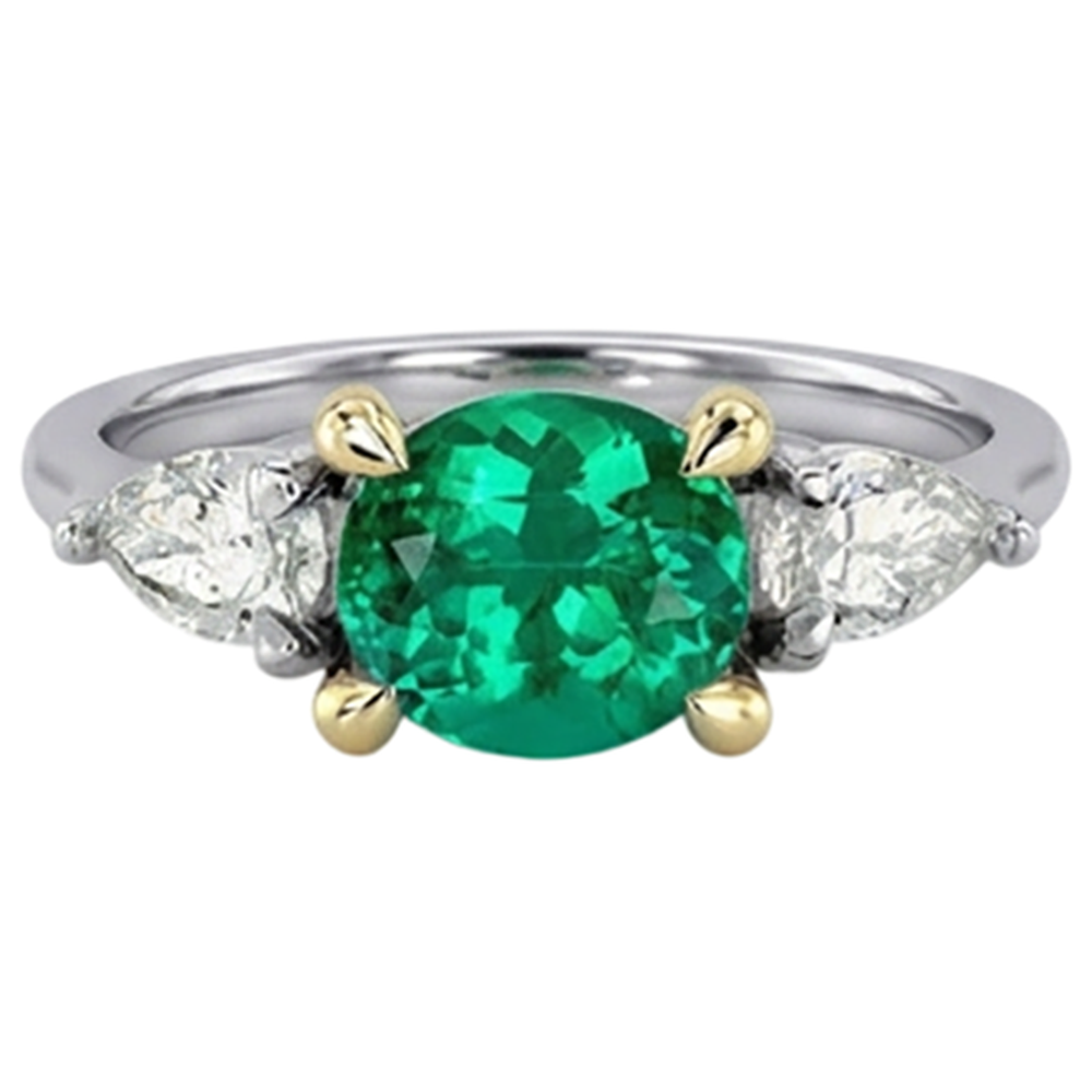 Fine Emerald Gemstone Ring 1.50-ct 14K Two Tone Gold – side view