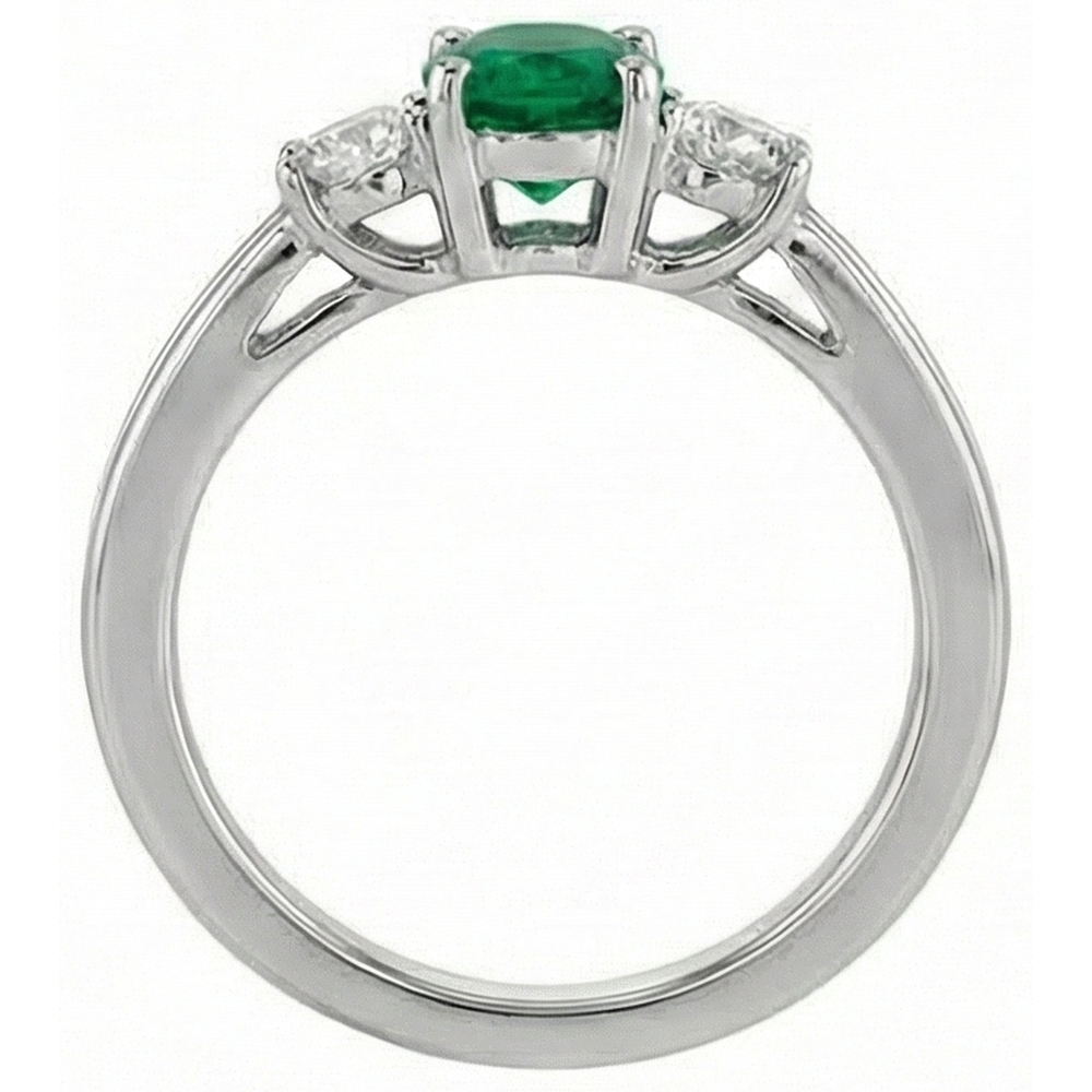 Green Emerald With Natural Earth Mined Diamond ( Not Lab Grown )  Engagement Ring 3 Stone Prong Set 2.50 Ct. WG 14K