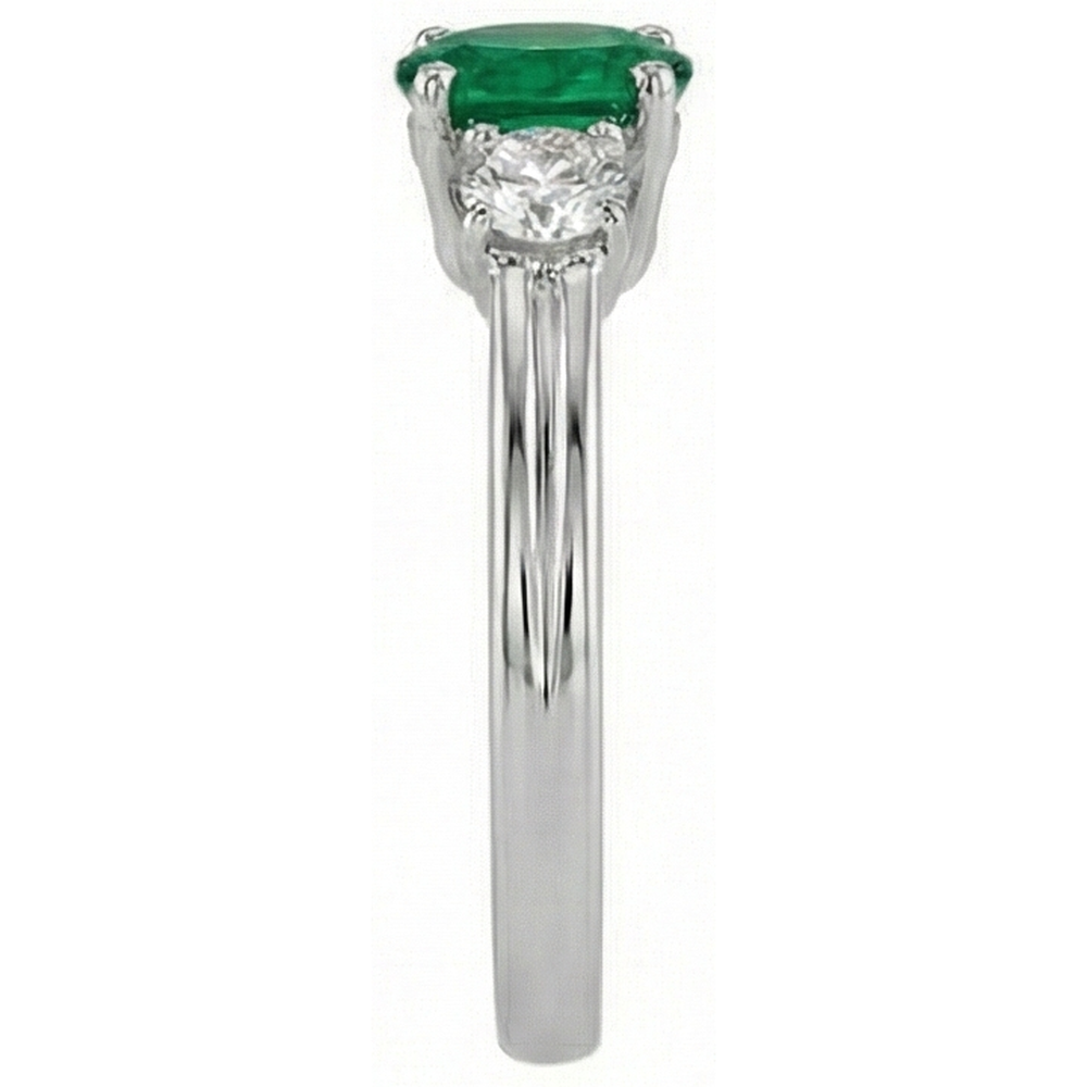 Green Emerald With Natural Earth Mined Diamond ( Not Lab Grown )  Engagement Ring 3 Stone Prong Set 2.50 Ct. WG 14K