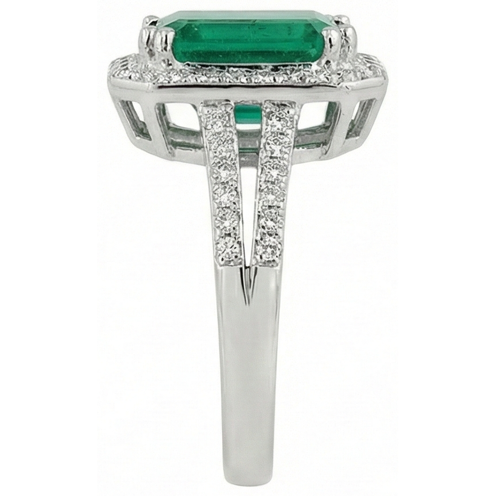 Green Emerald With Natural Earth Mined Diamond Wedding Ring White Gold 14K 8 Carats