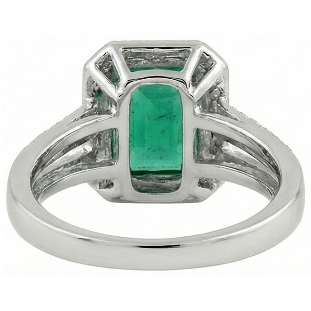 Green Emerald With Natural Earth Mined Diamond Wedding Ring White Gold 14K 8 Carats