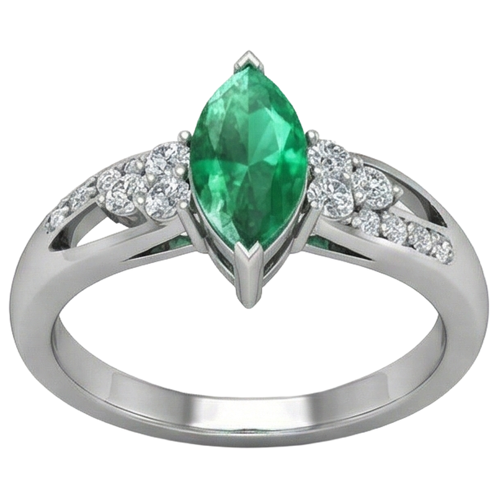 Green Emerald With Natural Earth Mined Diamond ( Not Lab Grown ) s 2.75 Ct. Engagement Ring White Gold 14K