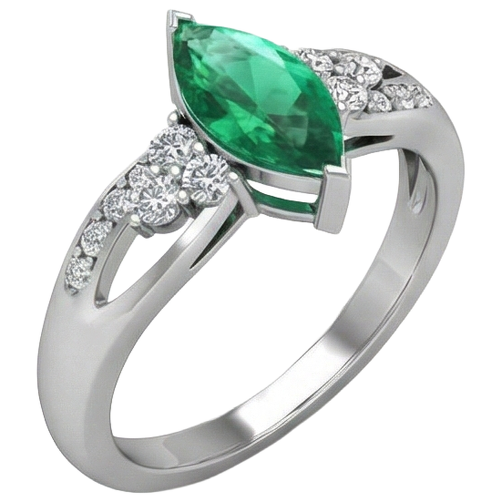 Green Emerald With Natural Earth Mined Diamond ( Not Lab Grown ) s 2.75 Ct. Engagement Ring White Gold 14K