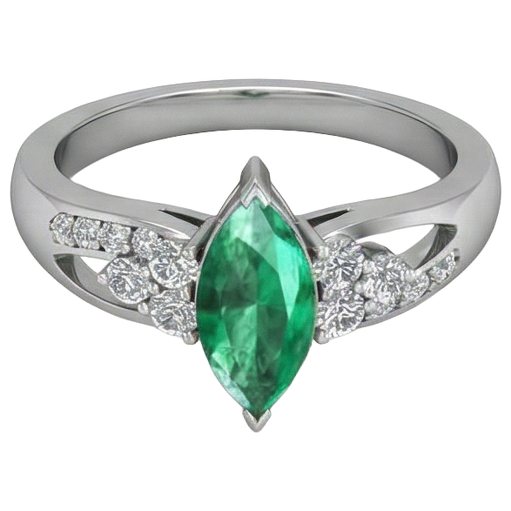 Green Emerald With Natural Earth Mined Diamond ( Not Lab Grown ) s 2.75 Ct. Engagement Ring White Gold 14K