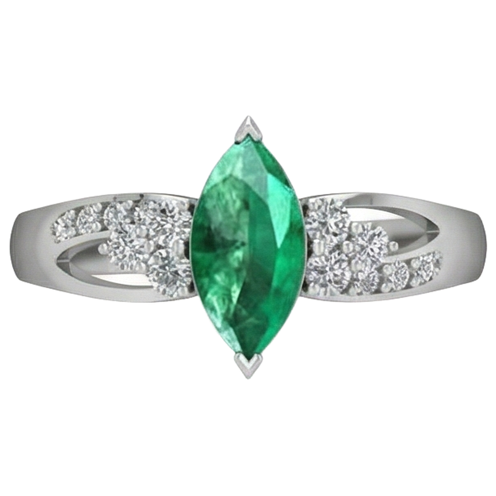 Green Emerald With Natural Earth Mined Diamond ( Not Lab Grown ) s 2.75 Ct. Engagement Ring White Gold 14K