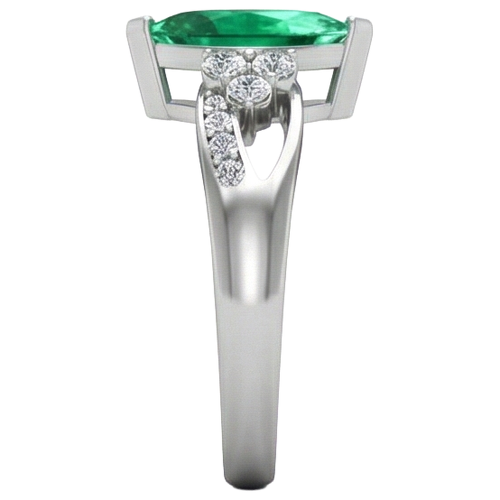 Green Emerald With Natural Earth Mined Diamond ( Not Lab Grown ) s 2.75 Ct. Engagement Ring White Gold 14K