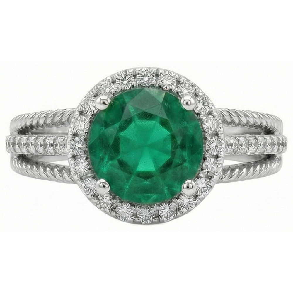 natural round emerald 3.60ct ring side angle