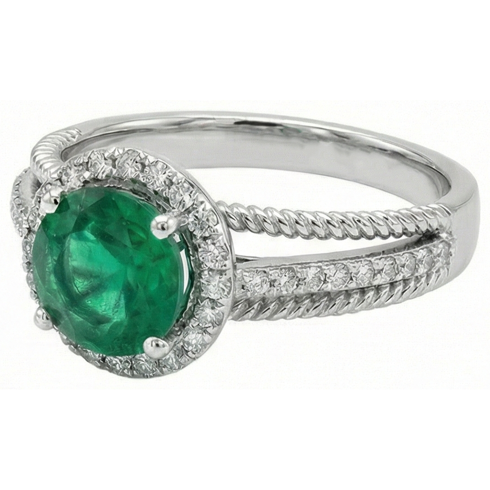 natural round emerald 3.60ct ring close up detail