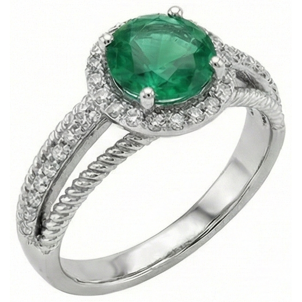 natural round emerald 3.60ct ring top view