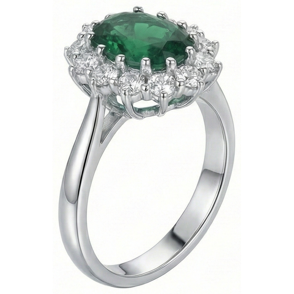 Green Emerald With Natural Earth Mined Diamond ( Not Lab Grown ) s Engagement Ring 3.50 Carats White Gold 14K