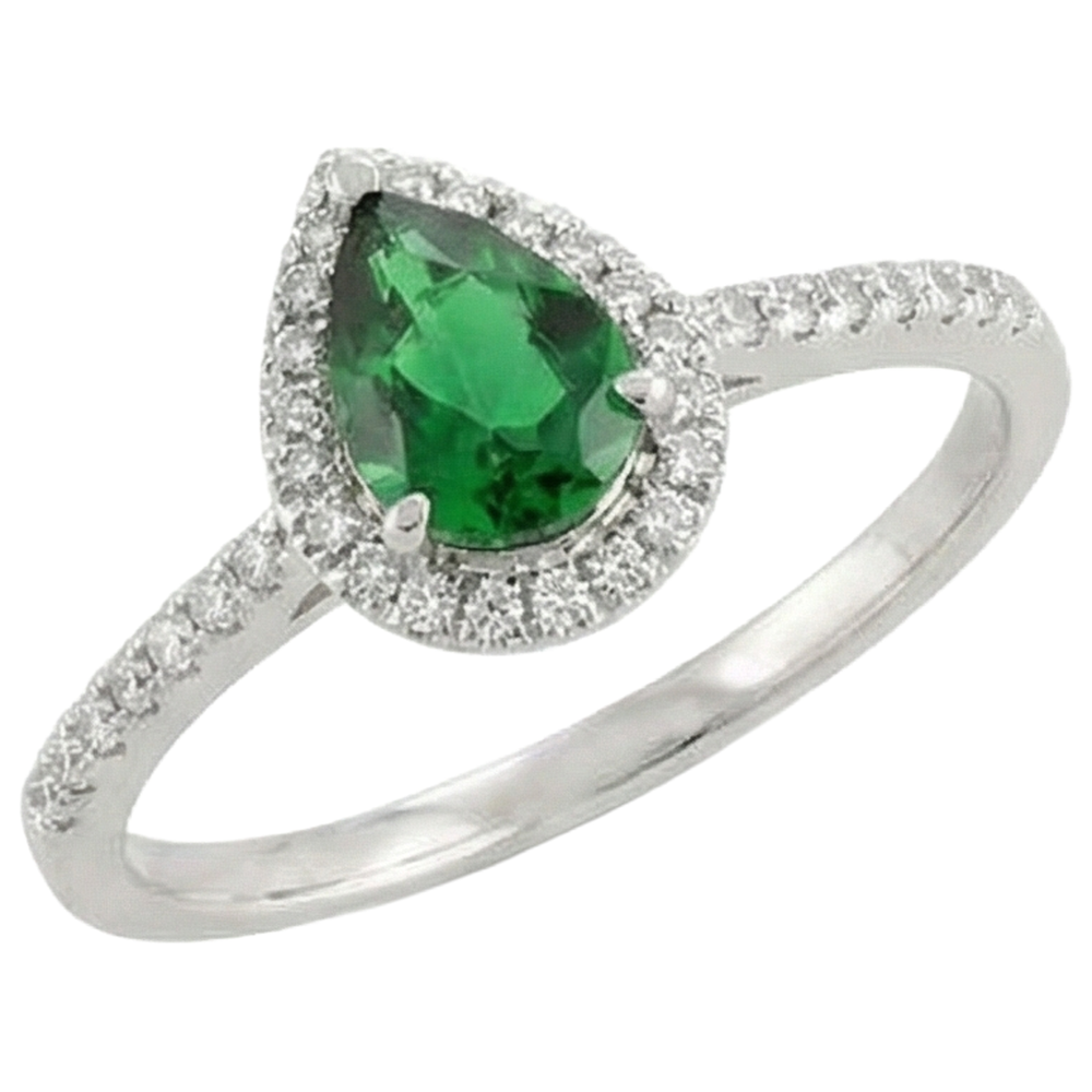 Green Emerald With White Natural Earth Mined Diamond ( Not Lab Grown ) s 5.70 Ct. Ring 14K White Gold 14K