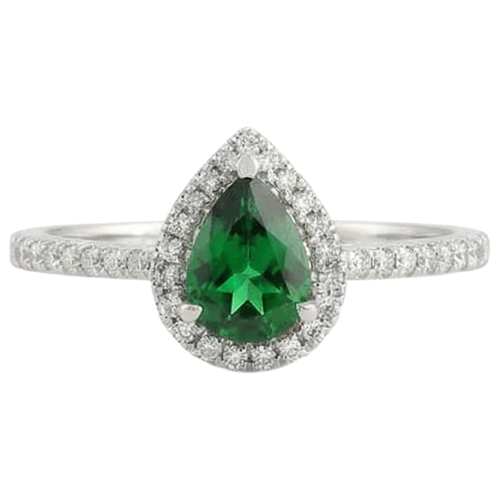 Green Emerald With White Natural Earth Mined Diamond ( Not Lab Grown ) s 5.70 Ct. Ring 14K White Gold 14K