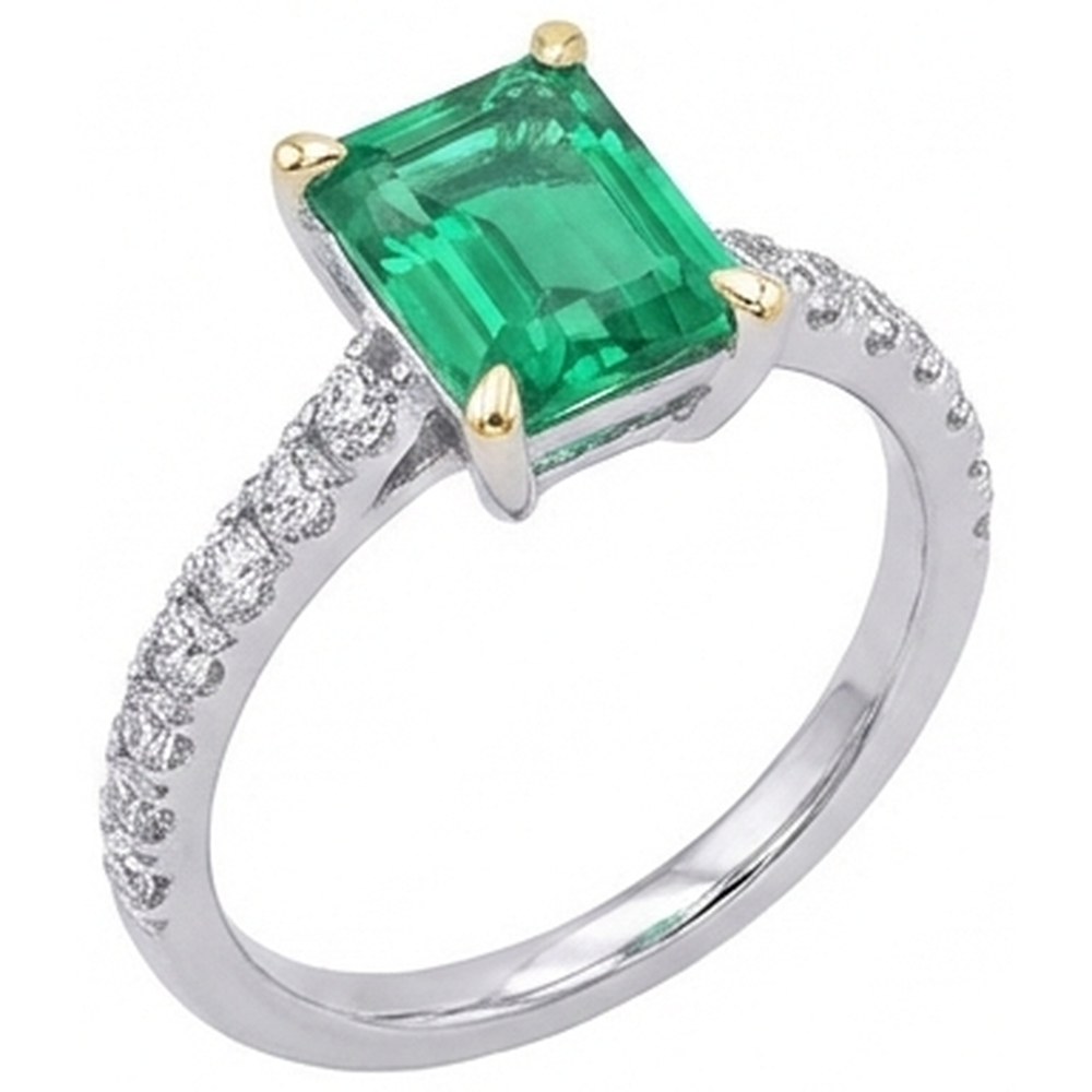 Emerald Colored Stone Ring 2.50-ct 14 Karat Two Tone Gold – front view