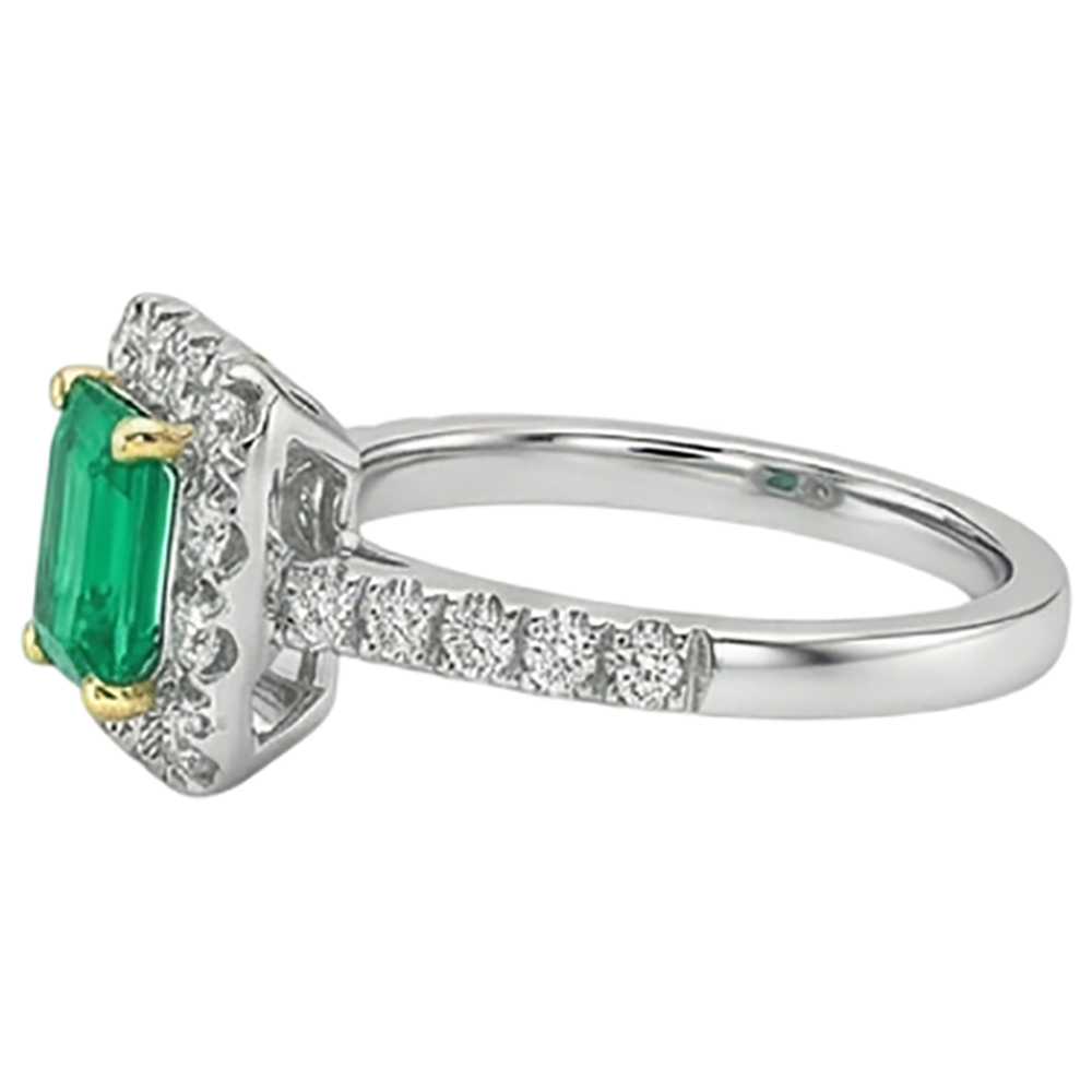 Step Cut Emerald ring in Two-Tone 14K Gold – top view