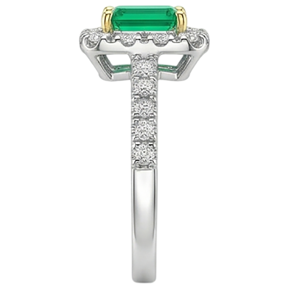 Earth-Mined Emerald Gemstone Ring 2 ct Two-Tone 14K Gold – back view