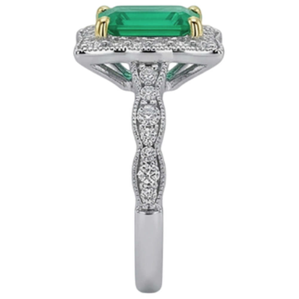 Precious Stone Ring 14 Karat Two Tone Gold with Fine Emerald – top view