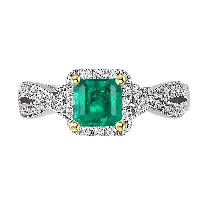 Gemstone Ring 14 Karat Two Tone Gold with Fine Emerald – main view