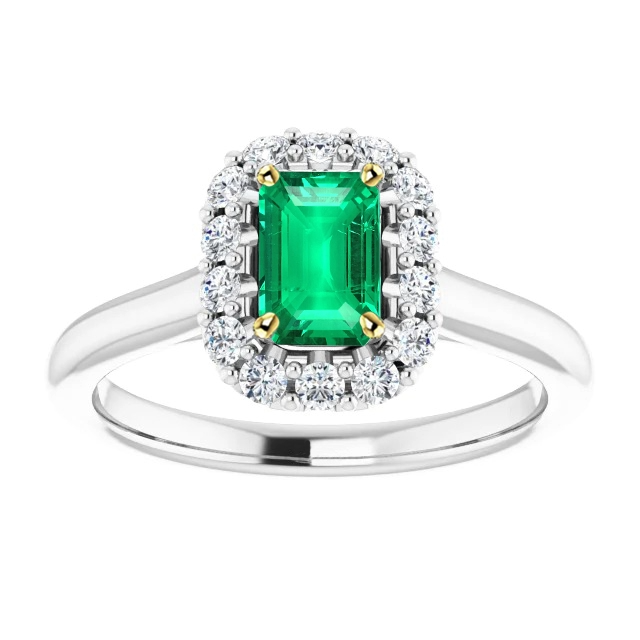 Genuine Emerald Colored Stone Ring 2 ct 14K Two Tone Gold – main view