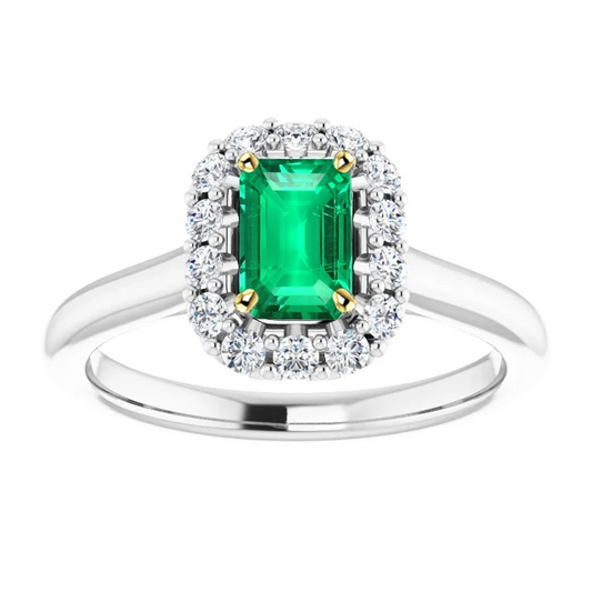 Genuine Emerald Colored Stone Ring 2 ct 14K Two Tone Gold – main view