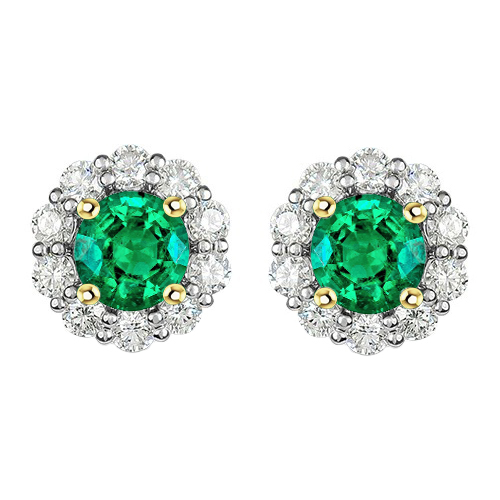 Fine Emerald Gemstone Earring 1.50-ct 14 Karat Two Tone Gold – main view
