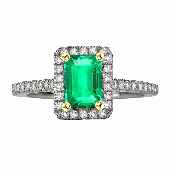 Real Colombian Emerald Gemstone Ring 2 ct 14 Karat Two Tone Gold – main view