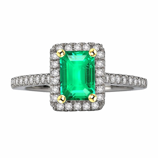 Real Colombian Emerald Gemstone Ring 2 ct 14 Karat Two Tone Gold – main view