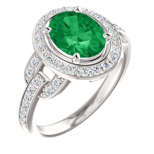 Green Emerald And Diamonds 4.85 Carats Engagement Ring White Gold 14K