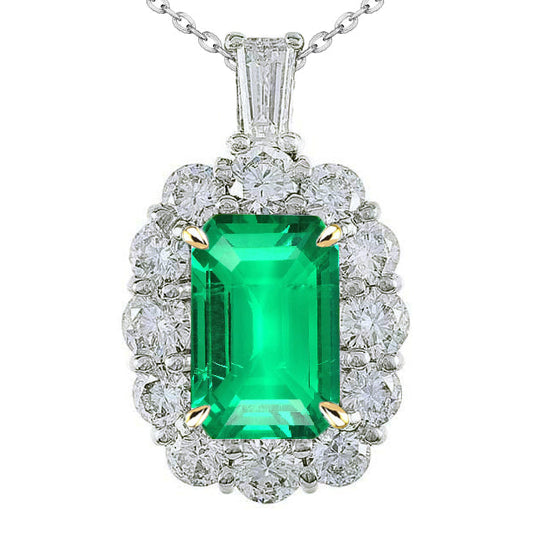 Genuine Emerald Gemstone Pendant 6 ct 14 Karat Two Tone Gold – main view