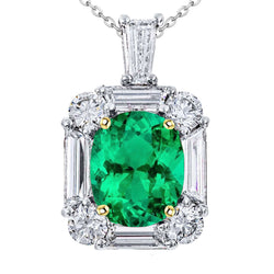 14K Two Tone Gold Gemstone Pendant with Colombian Emerald – 6 ct