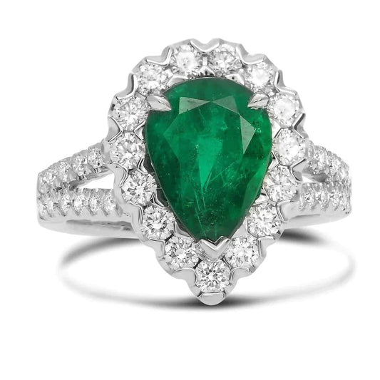 Green Emerald Halo Cocktail Engagement Ring