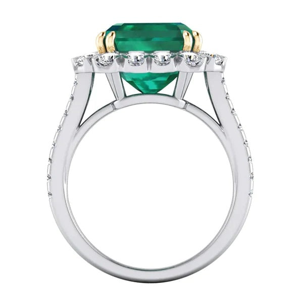 Green Emerald With Diamond Ring