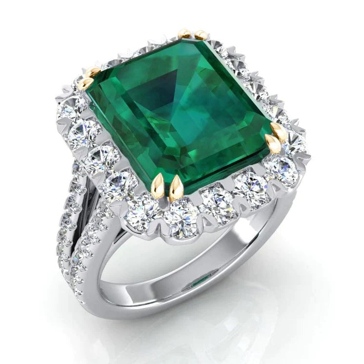 Green Emerald With Diamond Ring