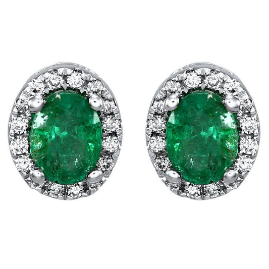 Green Emerald With Diamonds 5.90 Carats Studs Halo Earrings White Gold
