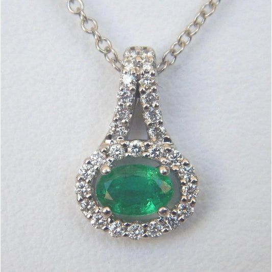 Green Emerald With Diamonds Gemstone Pendant Necklace 9.25 Ct White Gold 14K