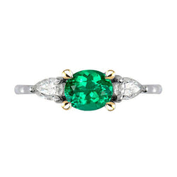 14K Two Tone Gold GIA-Certified Fine Emerald Gemstone Ring 1.50