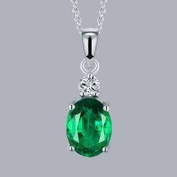 Green Emerald & Natural Earth Mined Diamond Gemstone Pendant Necklace 5.25 Ct. WG 14K