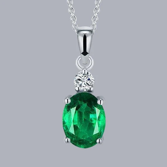Green Emerald & Diamond Gemstone Pendant Necklace 5.25 Ct. WG 14K