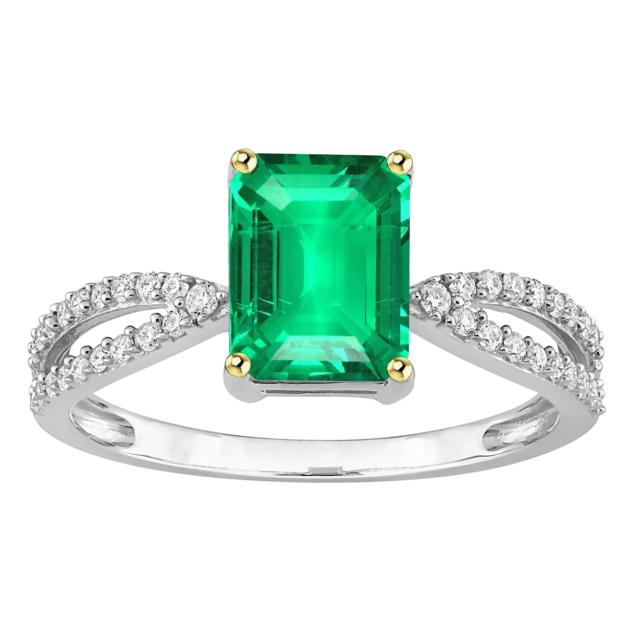 Emerald Cut Colombian Emerald ring in 14 Karat Two Tone Gold – main view