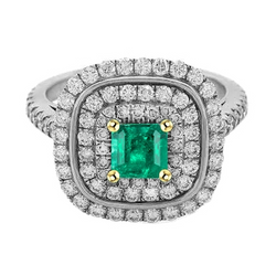 Pavé Gemstone Ring – Emerald 1 ct 14K Two Tone Gold