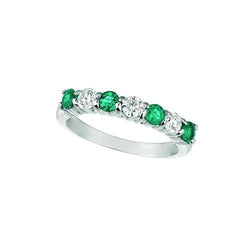 Green Emerald & Lab Grown Diamond 7 Stone Eternity Band 0.70 Carats 14K White Gold