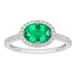 14K Two Tone Gold GIA Certified Emerald Colored Stone Ring 2 ct