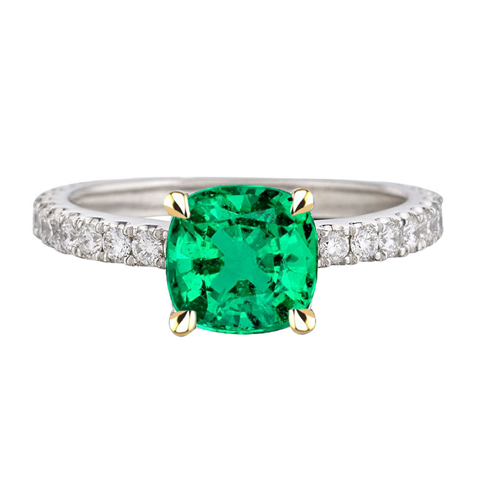 Fine Emerald Gemstone Ring 3-ct 14K Two Tone Gold – main view