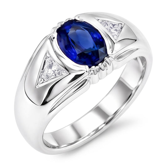 Gypsy Anniversary Ring Oval Ceylon Sapphire Vintage Style 1.25 Carats