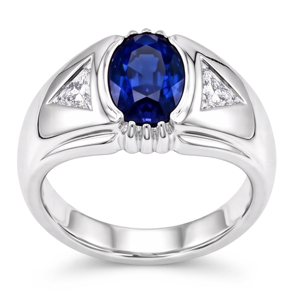 Gypsy Anniversary Ring Oval Ceylon Sapphire Vintage Style 1.25 Carats