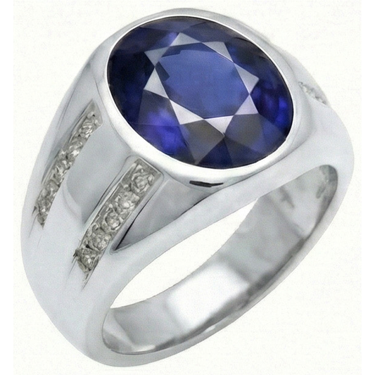 Gypsy Gemstone Vintage Style Oval Blue Sapphire Mens Natural Earth Mined Diamond ( Not Lab Grown ) Ring