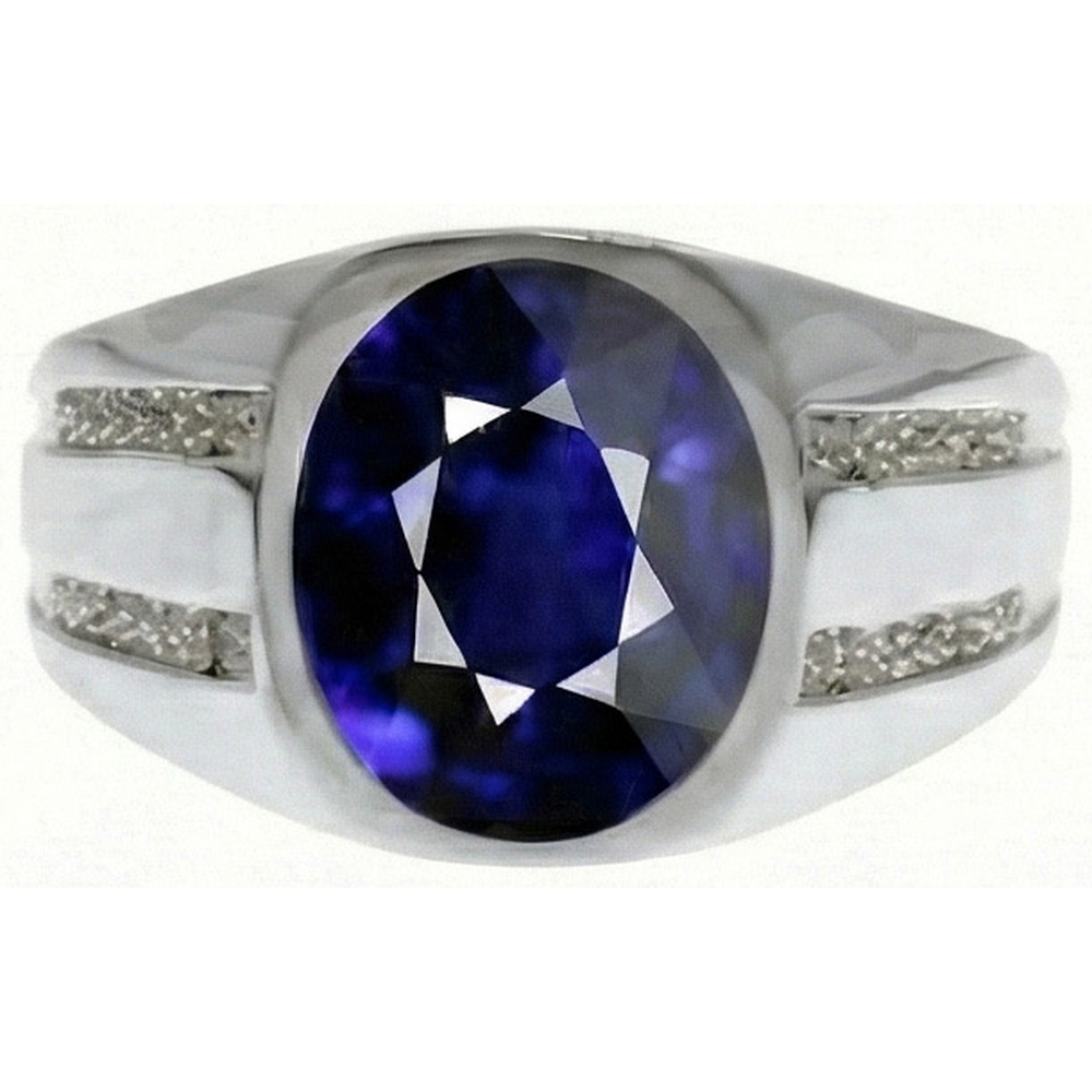 Gypsy Gemstone Vintage Style Oval Blue Sapphire Mens Natural Earth Mined Diamond ( Not Lab Grown ) Ring