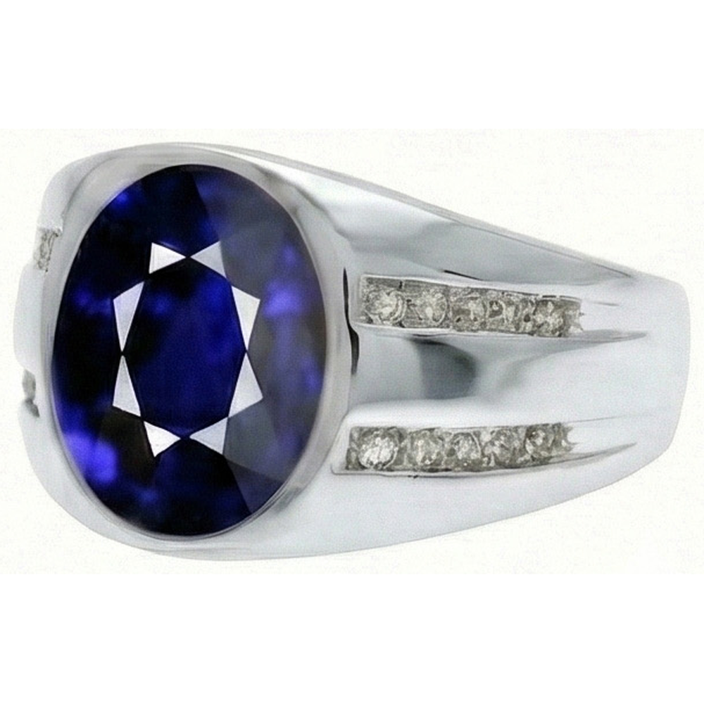 Gypsy Gemstone Vintage Style Oval Blue Sapphire Mens Natural Earth Mined Diamond ( Not Lab Grown ) Ring