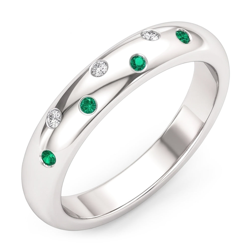 Gypsy Natural Earth Mined Diamond ( Not Lab Grown ) Green Emerald Band 1.10 Carats White Gold 14K