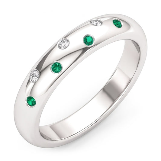 Gypsy Natural Earth Mined Diamond ( Not Lab Grown ) Green Emerald Band 1.10 Carats White Gold 14K